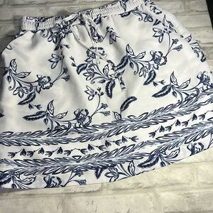 St.Tropez blue white sheer lined mini skirt elastic waist pockets summer vibe